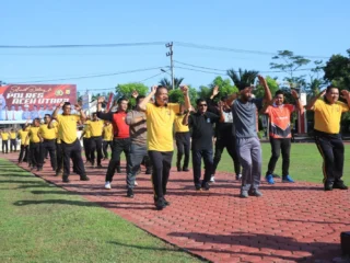 Bersinergi, Polres Aceh Utara Gelar Olahraga Bersama Insan Pers